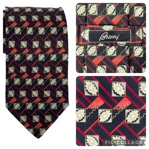 Brioni Men’s Geometric Floral Hand Made 100% Silk Vintage Classic Old Money Tie